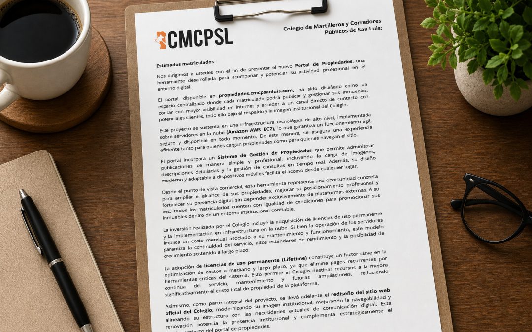 Informe del portal de propiedades, sitio web y sistema de gestión.